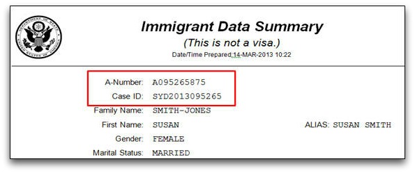 Ubicación del Número A en el Resumen de Datos del Inmigrante